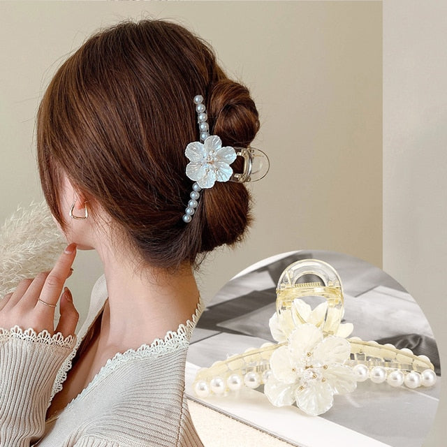 Pinza para el pelo con forma de cangrejo y perlas de cristal