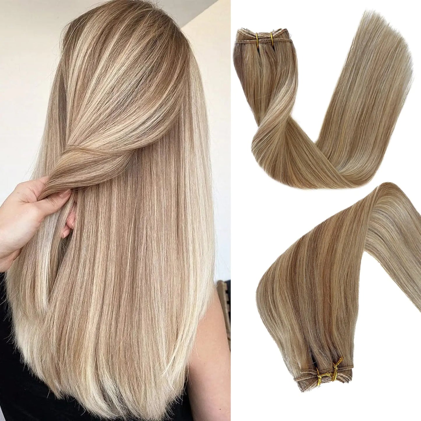 Brown with Golden Blonde Sew in Hair Extensions | 18 inch 100g