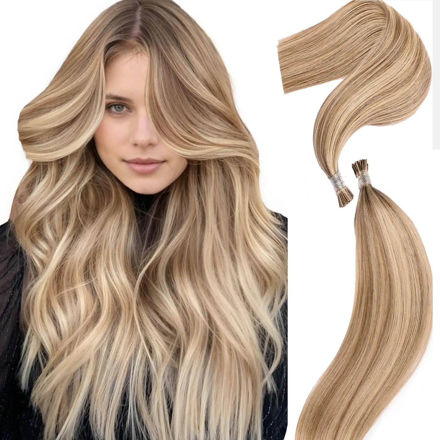 Hair Extensions - Human Hair | Dark Blonde Highlighted Bleach Blonde | 16 Inch - 50G