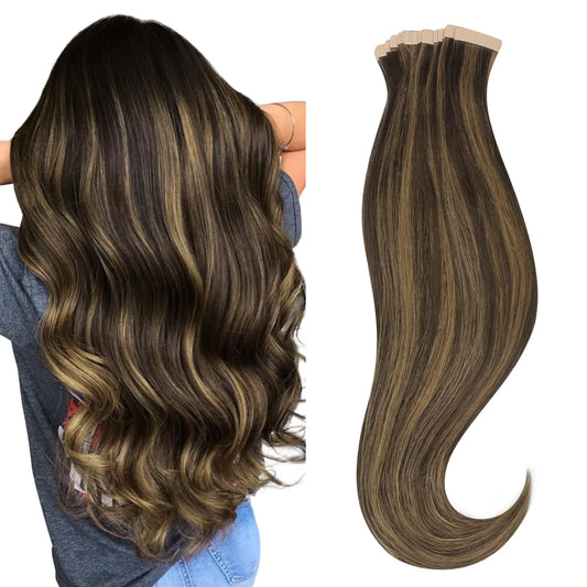 Dark Brown & Chestnut Brown Tape in Hair Extensions | 14 Inch - 20pcs - 50g