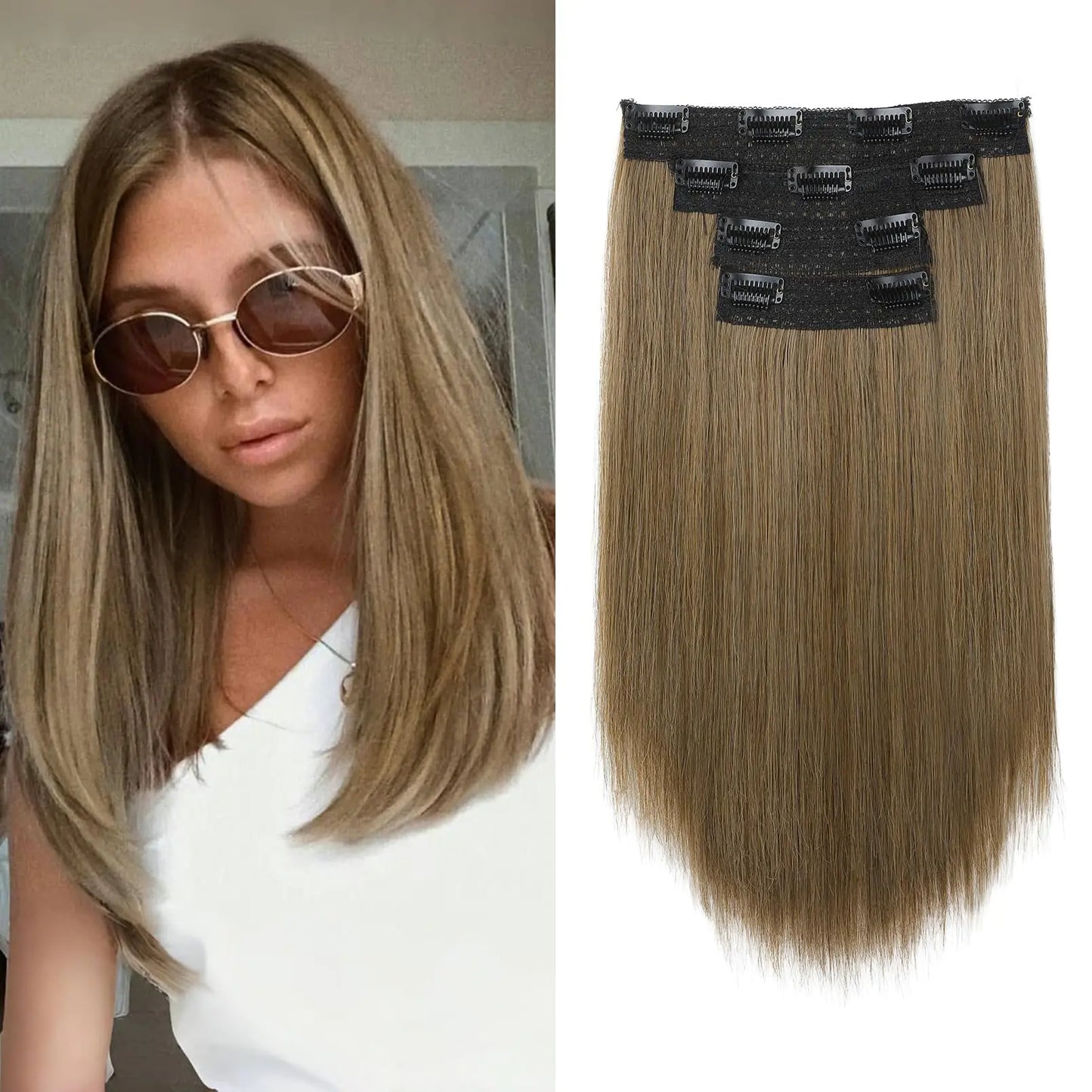 Straight Ash Brown Short Clip in Hair Extensions | 14inches - 4PCS