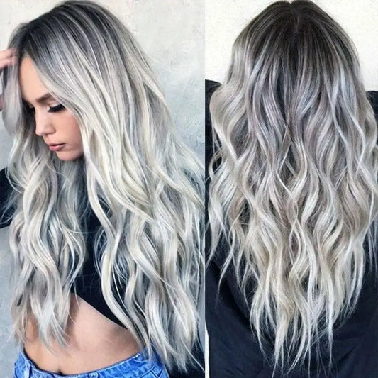 Ombre Long Silver Wig